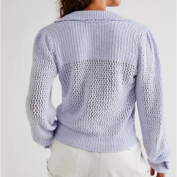 Free People SNOWDRIFT Open Knit Henley Pullover Sweater in Peri Ice M NWOT $138 - Picture 6 of 12